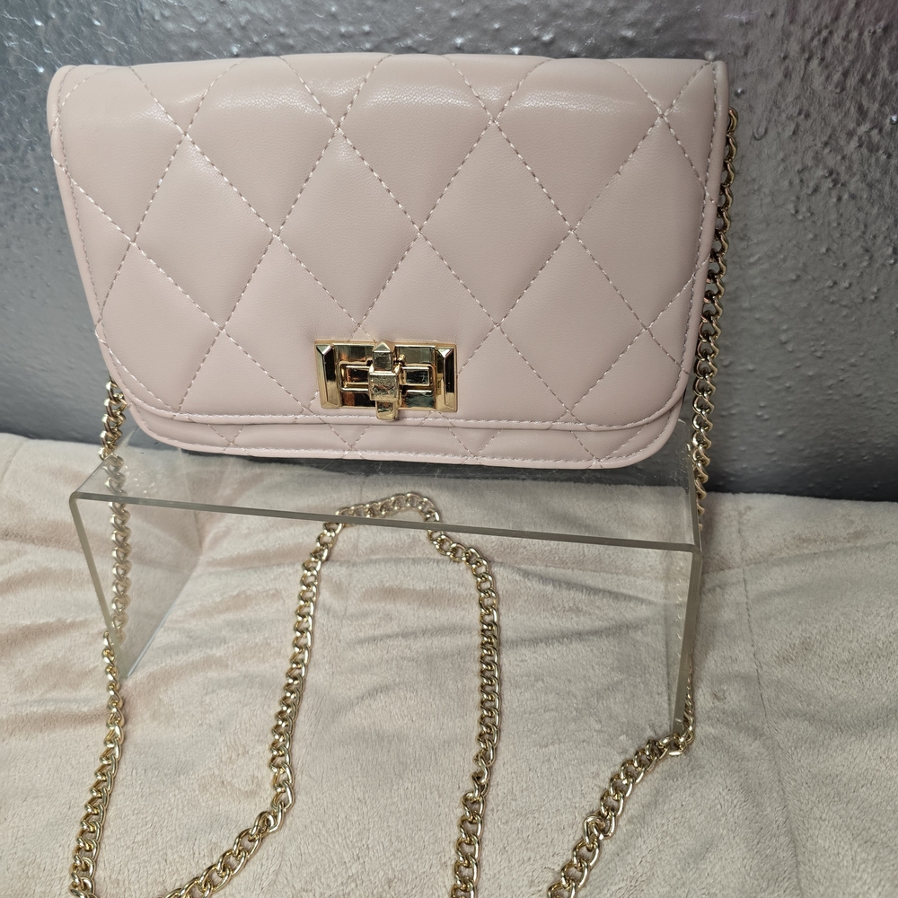 Aldo Blush Quilted Crossbody Bag with Gold Chain
